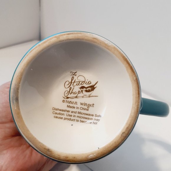 SUSAN WINGET THE STUDIO SHOP Footed MUG abstract Coffee Mug teal yellow orange - Picture 5 of 6